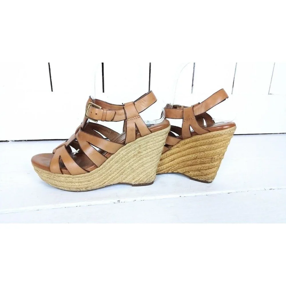 Sofft open toe strappy leather platform wedge espadrille rope sandals - Picture 3 of 8